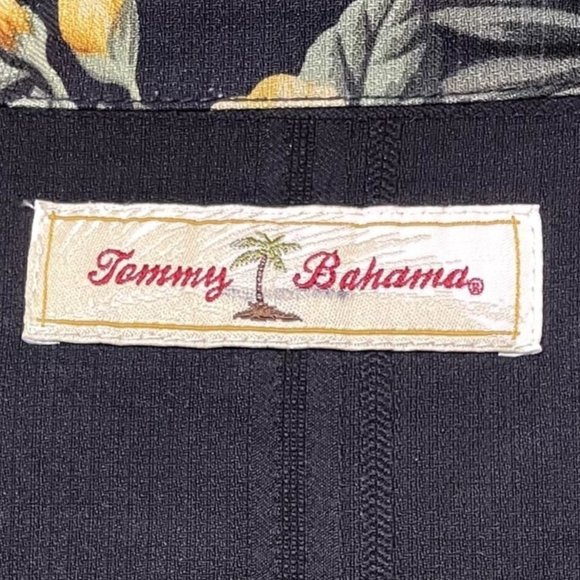 Tommy Bahama Black and Yellow Floral 100% Silk Men's Short Sleeve Hawaiian Shirt - Picture 3 of 8